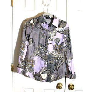 Carlisle Collection Cotton Purple Paisley Button Down Blouse sz 4